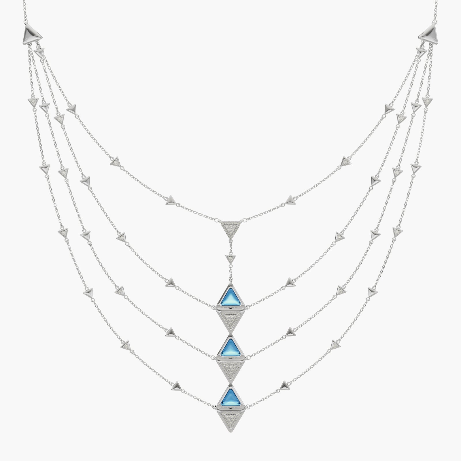 Necklace Multi Mirror Exquisite White Gold Blue Topaz and Diamonds