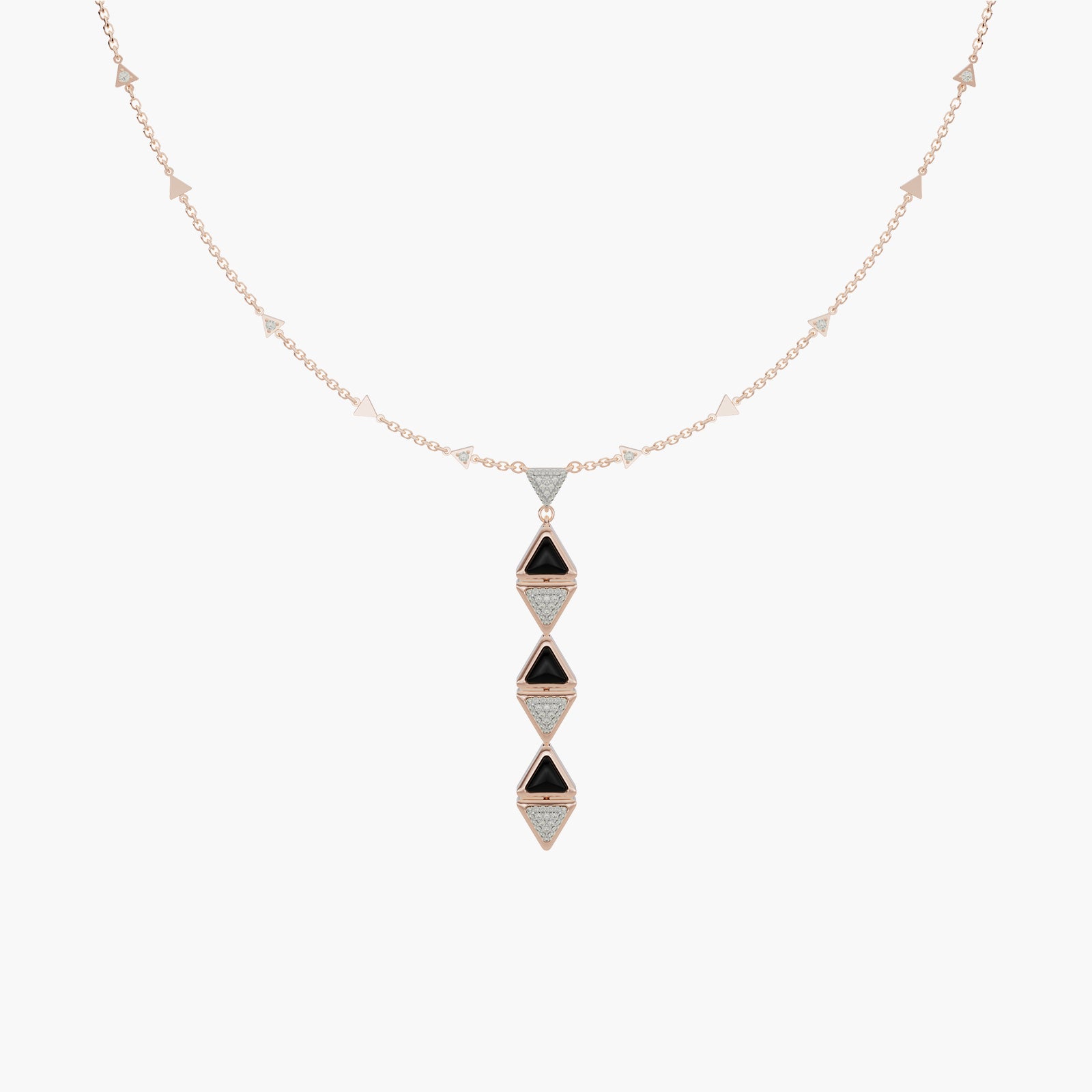 Necklace One Mirror Exquisite Rose Gold Onix and Diamonds