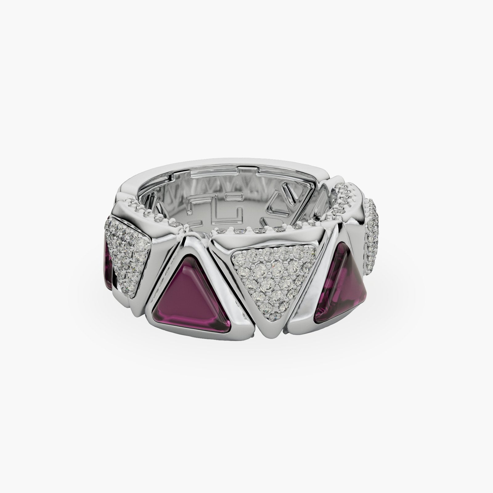 Ring Mirror Exquisite White Gold Pink Garnet and Diamonds