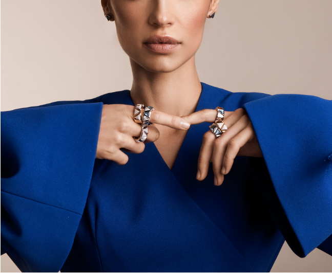AVEL jewelry, with rings from the collection.