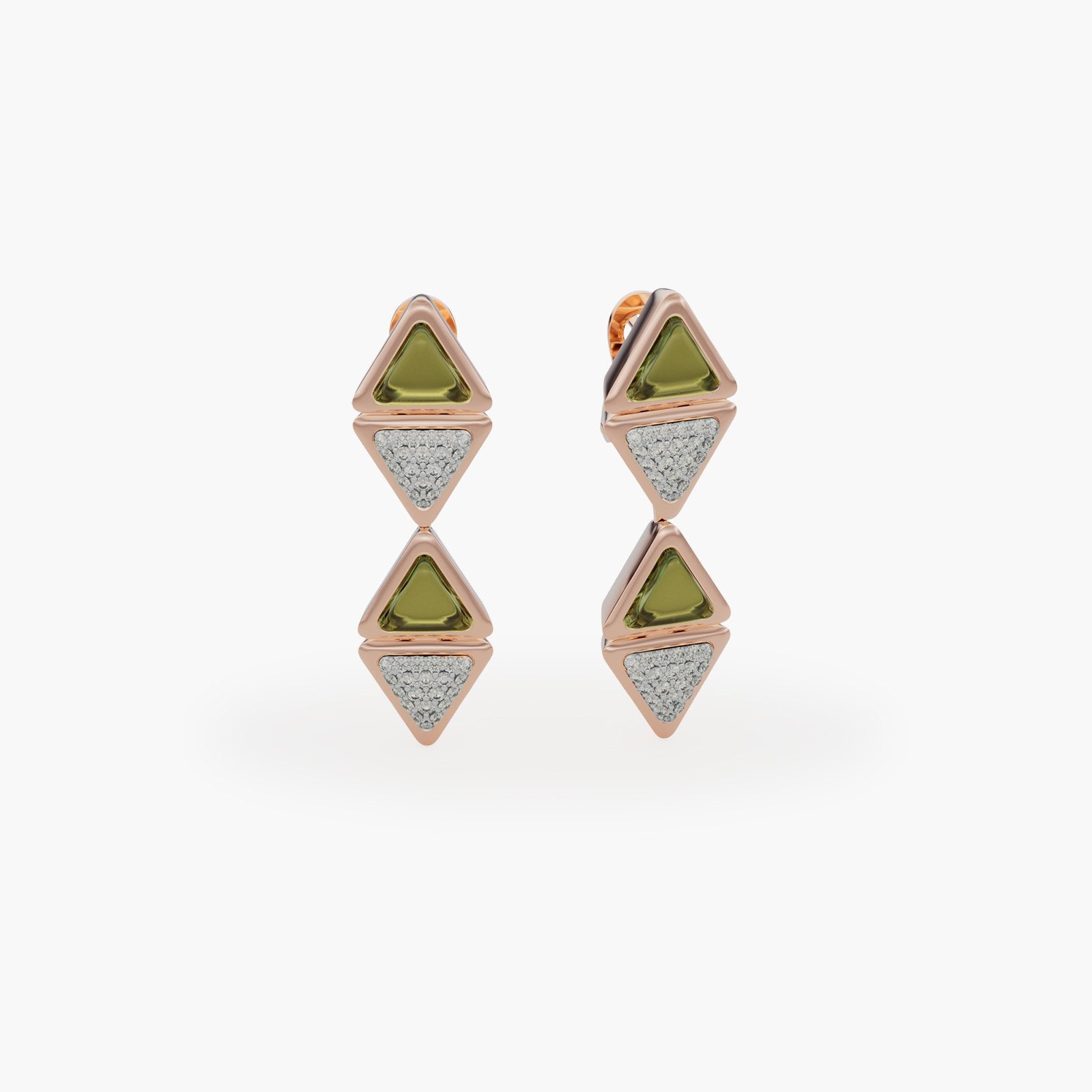 Earrings Mid Mirror Exquisite Rose Gold Green Tourmaline and Diamonds
