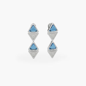 Earrings Mid Mirror Exquisite White Gold Blue Topaz and Diamonds