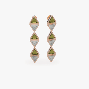 Earrings Long Mirror Exquisite Rose Gold Green Tourmaline and Diamonds