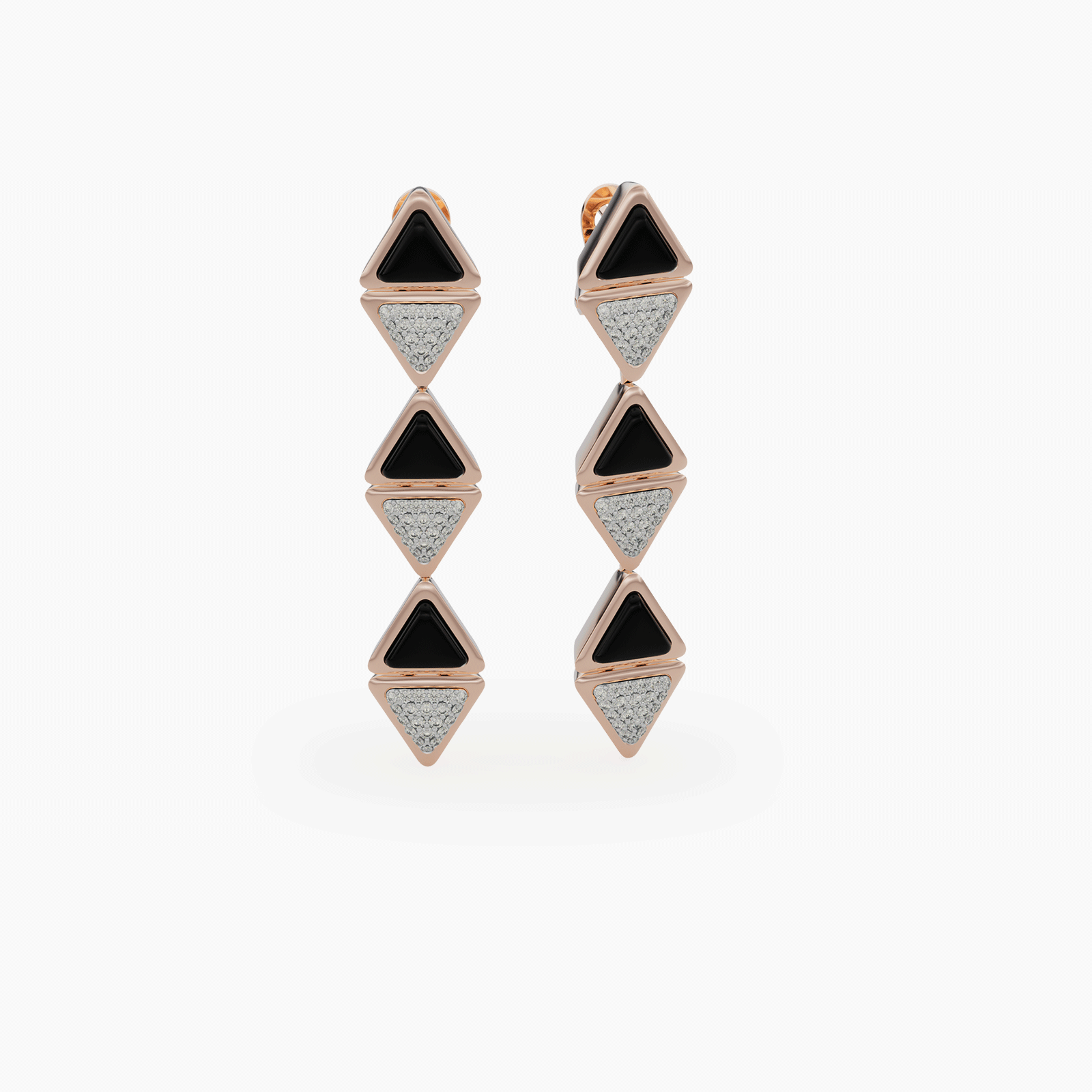 Earrings Long Mirror Exquisite Rose Gold Onix and Diamonds
