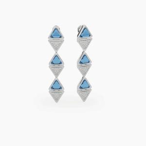 Earrings Long Mirror Exquisite White Gold Blue Topaz and Diamonds