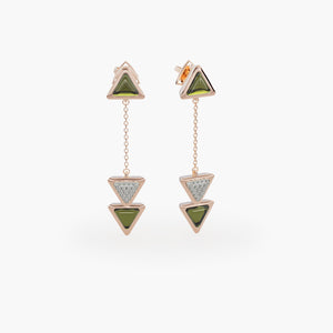 Earrings Dove Vai Rewind Exquisite Rose Gold Green Tourmaline and Diamonds