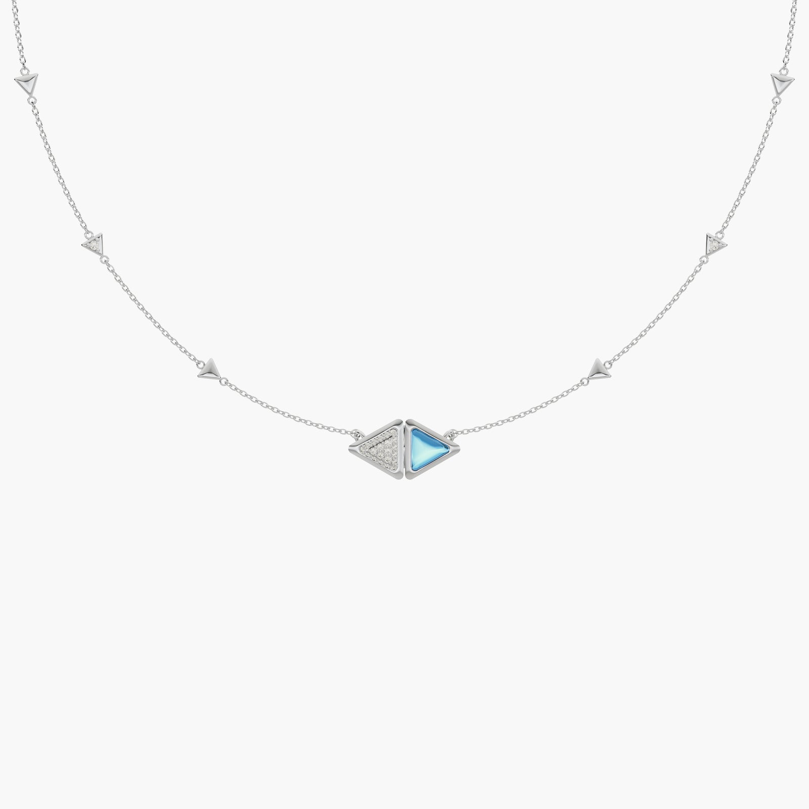 Necklace Mirror Exquisite White Gold Blue Topaz and Diamonds