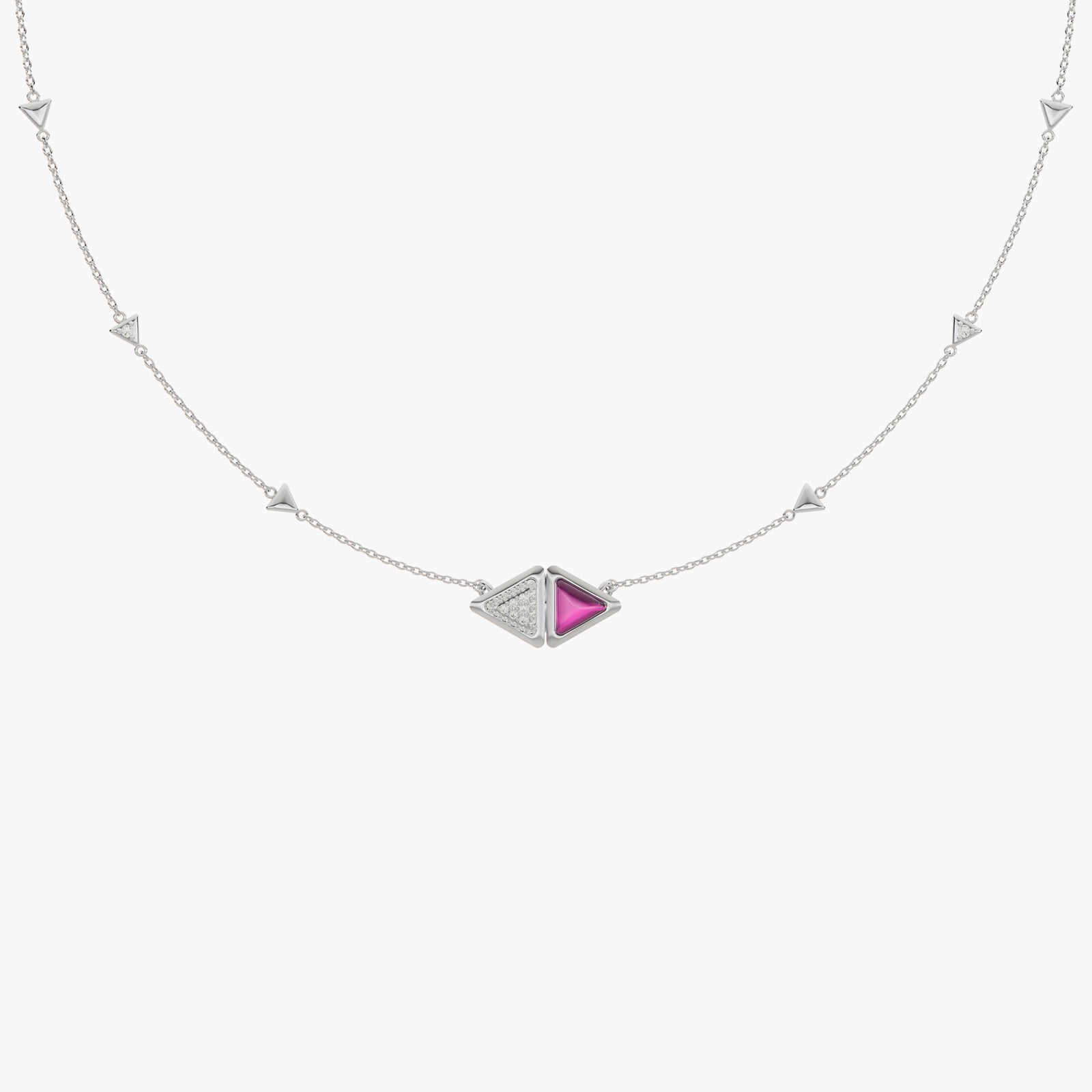 Necklace Mirror Exquisite White Gold Pink Garnet and Diamonds