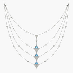 Necklace Multi Mirror Exquisite White Gold Blue Topaz and Diamonds