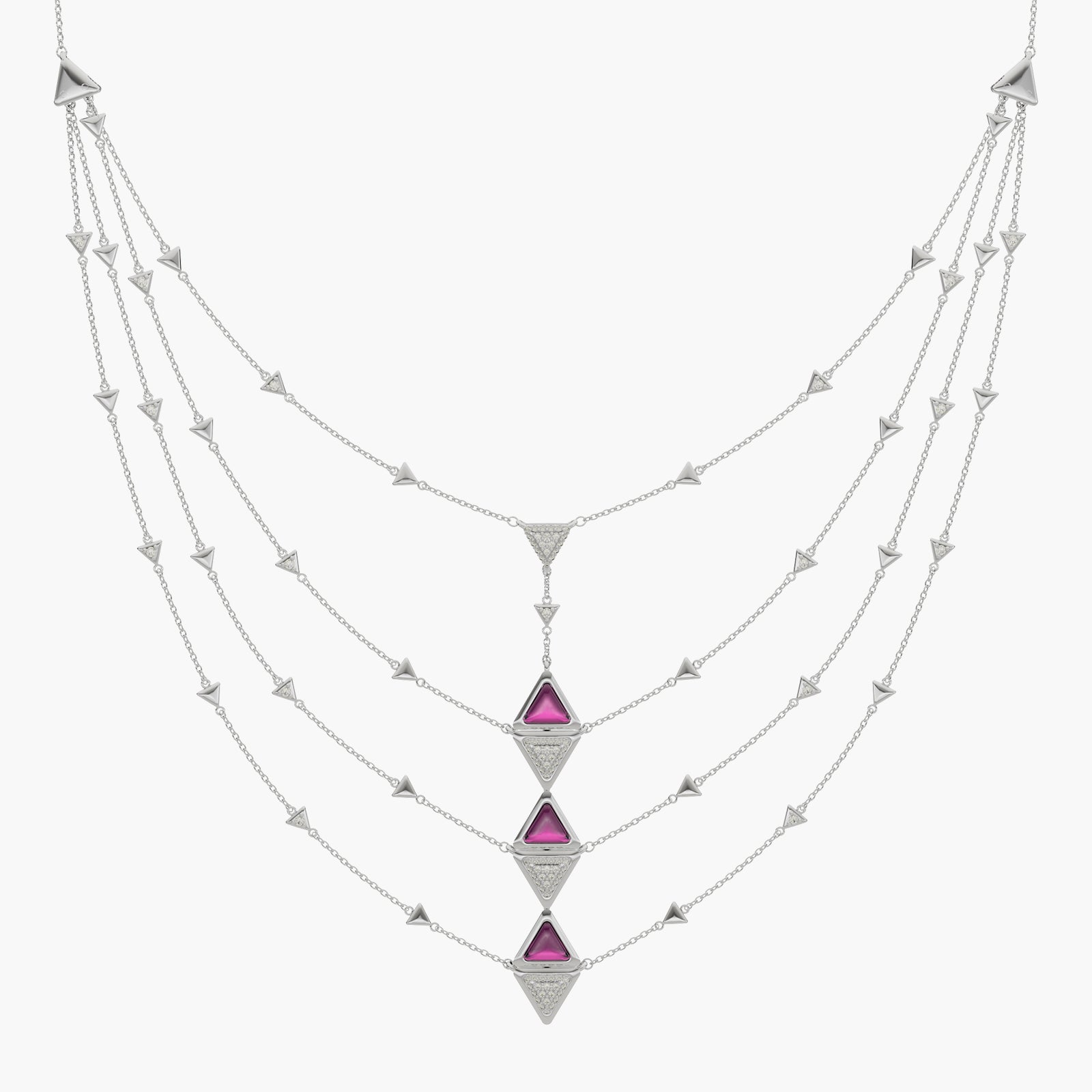 Necklace Multi Mirror Exquisite White Gold Pink Garnet and Diamonds