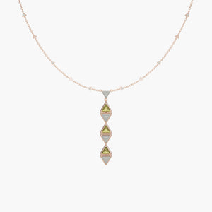 Necklace One Mirror Exquisite Rose Gold Green Torumaline and Diamonds