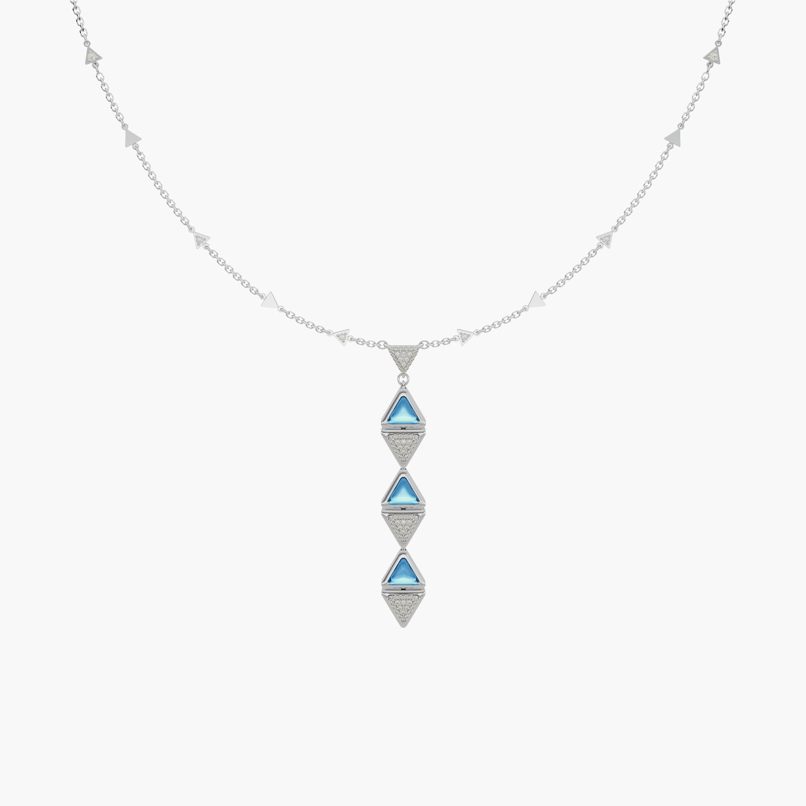 Necklace One Mirror Exquisite White Gold Blue Topaz and Diamonds