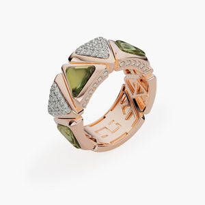 Ring Mirror Exquisite Rose Gold Green Torumaline and Diamonds