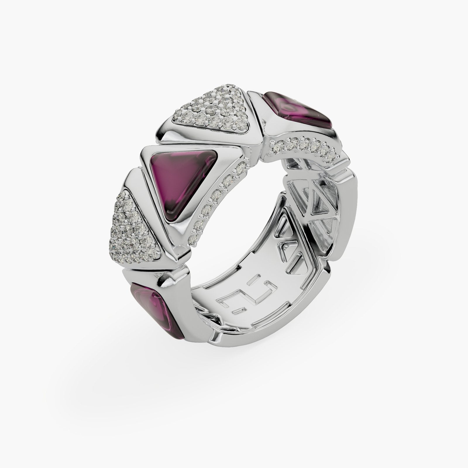 Ring Mirror Exquisite White Gold Pink Garnet and Diamonds
